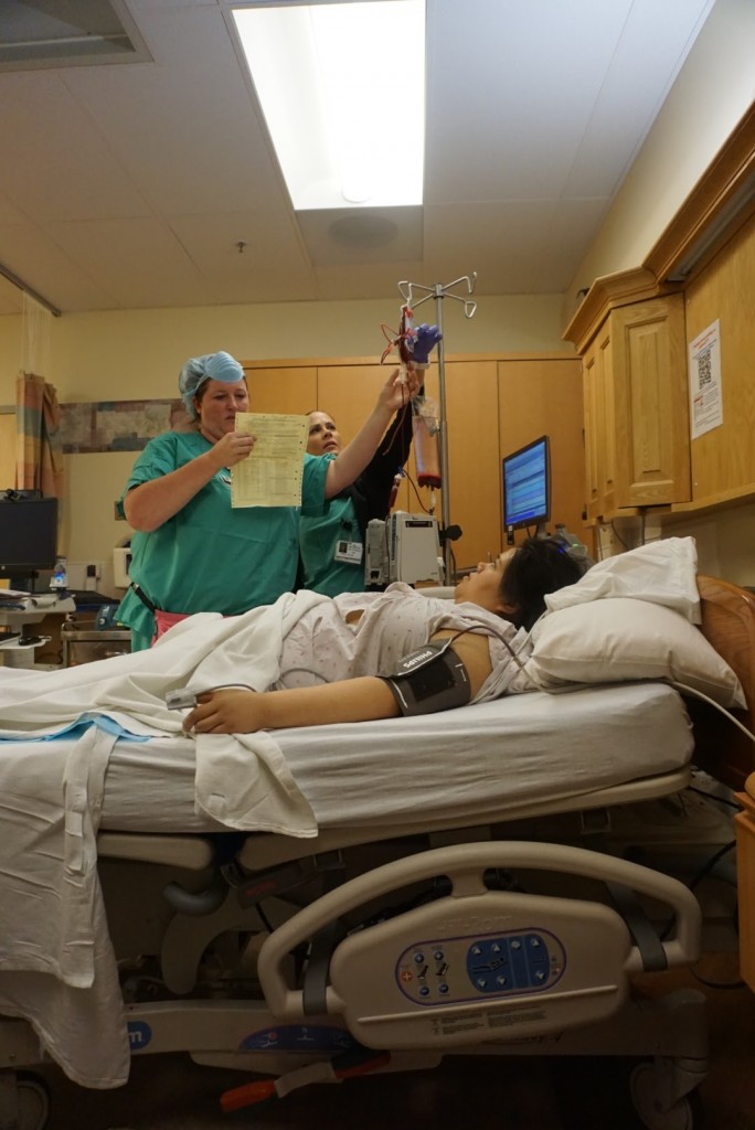 Tara receiving her blood transfusion 